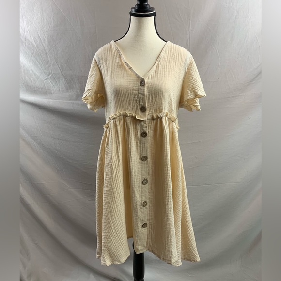 Boho Frenchy Button Front Frill Trim Smock Dress - Picture 6 of 9